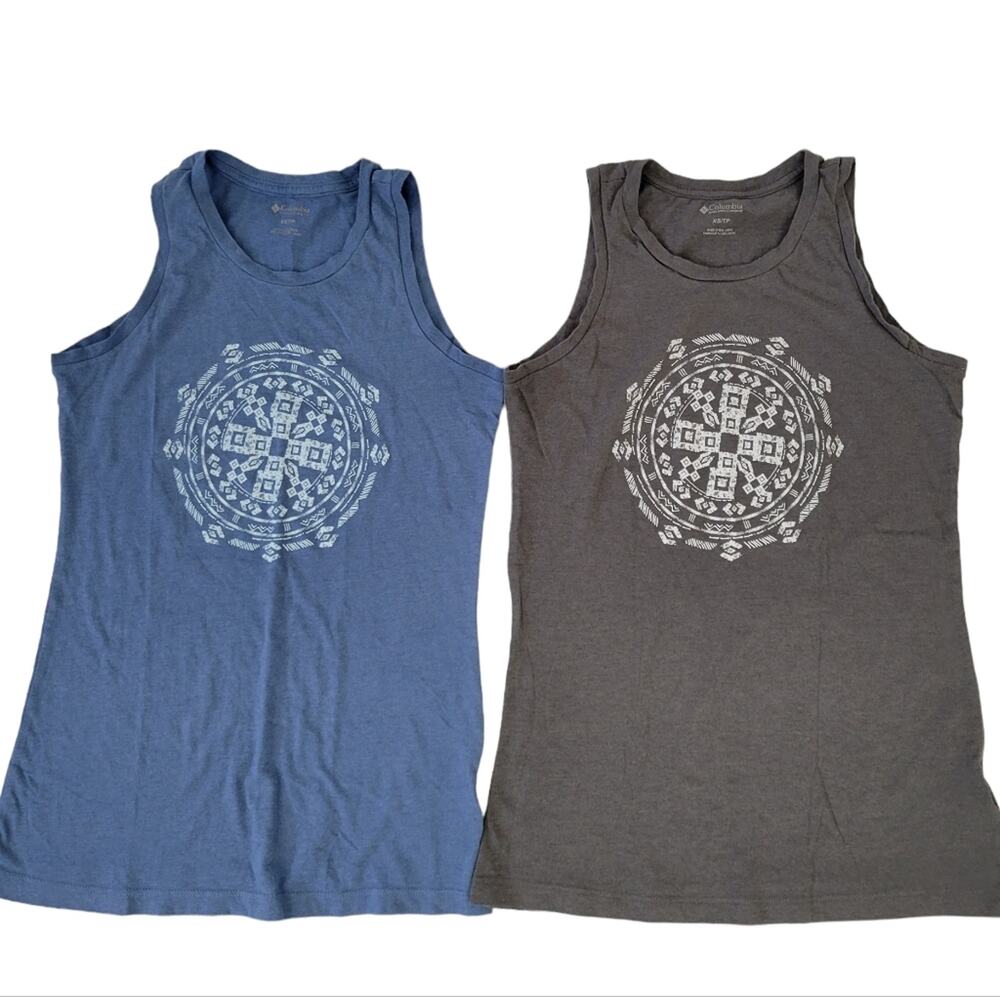 Lot of 2 Columbia Sleeveless Tanks XS Xsmall Gray, Blue Hiking Outdoor Athletics